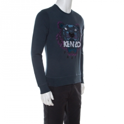 Pre Owned Kenzo Pine Green Embroidered Tiger Motif Cotton Sweatshirt S