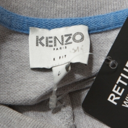 Pre Owned Kenzo Grey Cotton Contrast Trim Tiger Crest Polo T-Shirt L