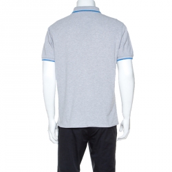 Pre Owned Kenzo Grey Cotton Contrast Trim Tiger Crest Polo T-Shirt L