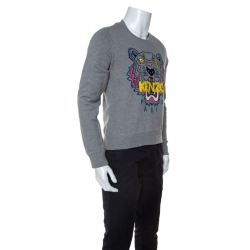 Pre Owned Kenzo Grey Cotton Tiger Embroidered Sweatshirt S