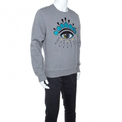 مملوكة مسبقًا Kenzo Grey Cotton Eye Embroidered Sweatshirt L