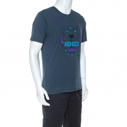 Pre Owned Kenzo Green Cotton Tiger Motif Print T-Shirt M
