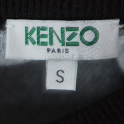 Pre Owned Kenzo Monochrome Tiger & Logo Embroidered Knit Sweater S