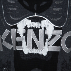 Pre Owned Kenzo Grey Tiger & Logo Embroidered Wool Melange Sweater S