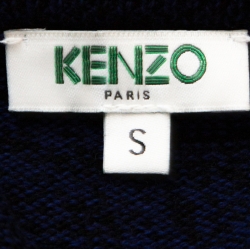 Pre Owned سويتر كينزو مزيج صوف مطرز شعار ونمر أزرق S