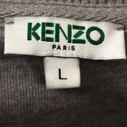 Pre Owned Kenzo Grey Flocked Tiger Print Cotton Sweatshirt L