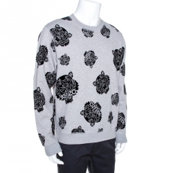 Pre Owned Kenzo Grey Flocked Tiger Print Cotton Sweatshirt L