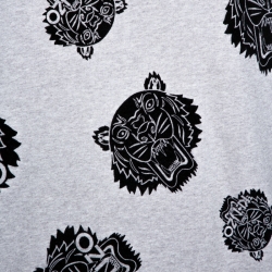 Pre Owned Kenzo Grey Flocked Tiger Print Cotton Sweatshirt L