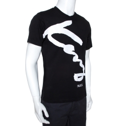 Pre Owned Kenzo Monochrome Logo Print Cotton Crew Neck T-Shirt M