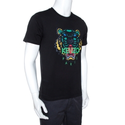 Kenzo Black Tiger Foil Print Cotton Crew Neck T-Shirt M