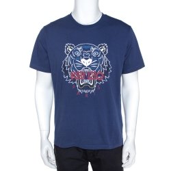 Pre Owned Kenzo Blue Cotton Tiger Motif Print T-Shirt XL