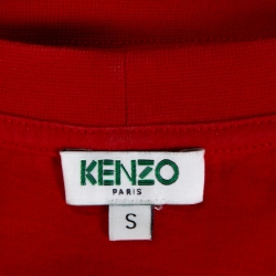 Pre Owned Kenzo Vibrant Red Tiger Print Crew Neck T Shirt S