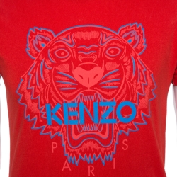 Pre Owned Kenzo Vibrant Red Tiger Print Crew Neck T Shirt S