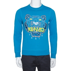 Pre Owned Kenzo Blue Tiger Embroidered Cotton Sweatshirt S