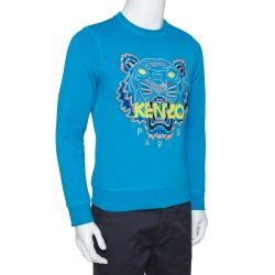 Pre Owned Kenzo Blue Tiger Embroidered Cotton Sweatshirt S