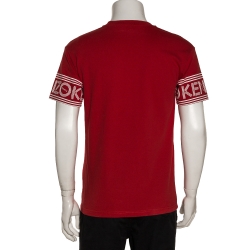 Pre Owned Kenzo Red Cotton Sleeve Logo Detail Crew Neck T Shirt S