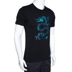 Pre Owned Kenzo Black Cotton Dragon Print Crew Neck T Shirt M 