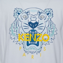 Pre Owned Kenzo White Cotton Jersey Tiger Print Crew Neck T-Shirt S