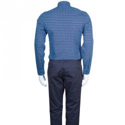 Pre Owned Kenzo Men's Blue Printed Slim Fit Long Sleeve Shirt S
