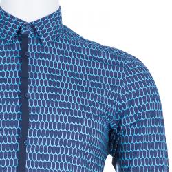 Pre Owned Kenzo Men's Blue Printed Slim Fit Long Sleeve Shirt S