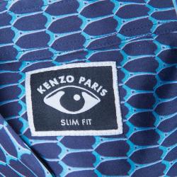 Pre Owned Kenzo Men's Blue Printed Slim Fit Long Sleeve Shirt S