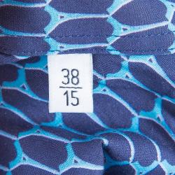 Pre Owned Kenzo Men's Blue Printed Slim Fit Long Sleeve Shirt S