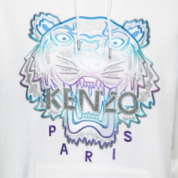 Pre Owned Kenzo White Terry Knit Tiger Embroidered Hoodie L