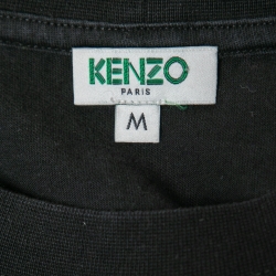 Pre Owned Kenzo Black Tiger Logo Print Cotton T-Shirt M