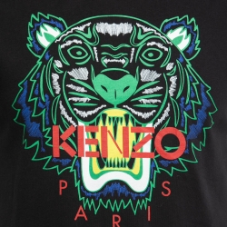 Pre Owned Kenzo Black Tiger Logo Print Cotton T-Shirt M