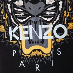 Pre Owned Kenzo Black Tiger Embroidered Cotton Crewneck T--Shirt M