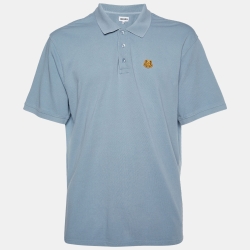 Blue Cotton Tiger Detail Polo T-Shirt