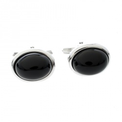 Pre Owned Lanvin Black Cabochon Silver Tone Oval Cufflinks