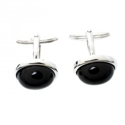 Pre Owned Lanvin Black Cabochon Silver Tone Oval Cufflinks