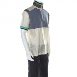 Lanvin Multicolor Cotton and Nylon Colorblock Zip Front T Shirt L 