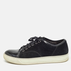 Black Suede And Patent Cap Toe Low Top Sneakers