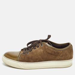 Brown/ Patent And Suede Leather Low Top Sneakers