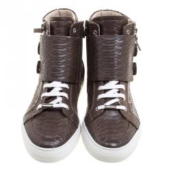 Le Silla Brown Faux Python Leather High Top Sneakers Size 41.5