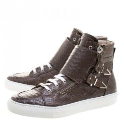 Le Silla Brown Faux Python Leather High Top Sneakers Size 41.5