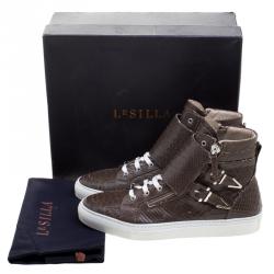 Le Silla Brown Faux Python Leather High Top Sneakers Size 41.5