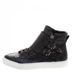 Le Silla Black Faux Python Leather High Top Sneakers Size 39