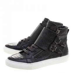 Le Silla Black Faux Python Leather High Top Sneakers Size 39