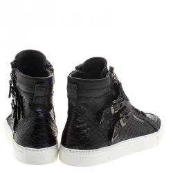 Le Silla Black Faux Python Leather High Top Sneakers Size 39