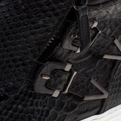 Le Silla Black Faux Python Leather High Top Sneakers Size 39