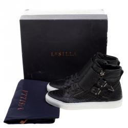 Le Silla Black Faux Python Leather High Top Sneakers Size 39