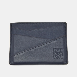 Pre Owned Loewe Puzzle Edge Navy Blue Leather Card Holder