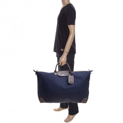 Longchamp Dark Blue/Brown Nylon Le Pliage Weekender