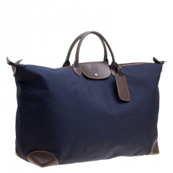 Longchamp Dark Blue/Brown Nylon Le Pliage Weekender