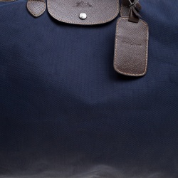 Longchamp Dark Blue/Brown Nylon Le Pliage Weekender