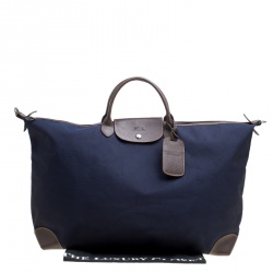 Longchamp Dark Blue/Brown Nylon Le Pliage Weekender