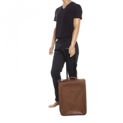 Pre Owned Longchamp Brown Leather Small Wheeled Luggage